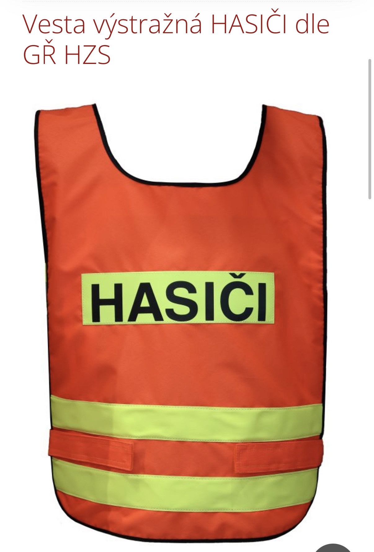 Vesta výstražná HASIČI dle GŘ HZS